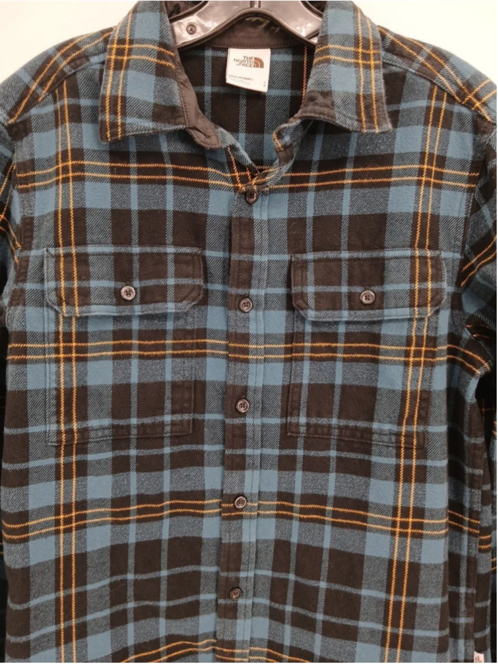 The North Face Long Sleeve Flannel Shirt Men's Small Blue/Yellow Plaid Outdoors